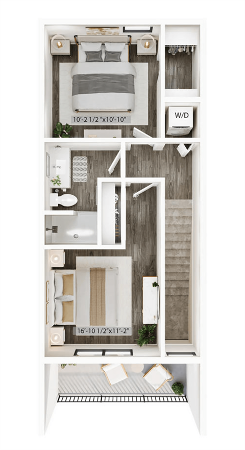 Floor plan for 2 beds, 1.5 baths, 1082 sqft